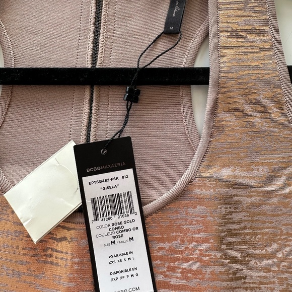 BCBG MaxAzria Gisela Rose Gold Foil Effect Bandage Mini Dress Size M - Picture 5 of 7